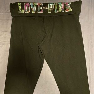 PINK capri yoga pants, fold over waist.